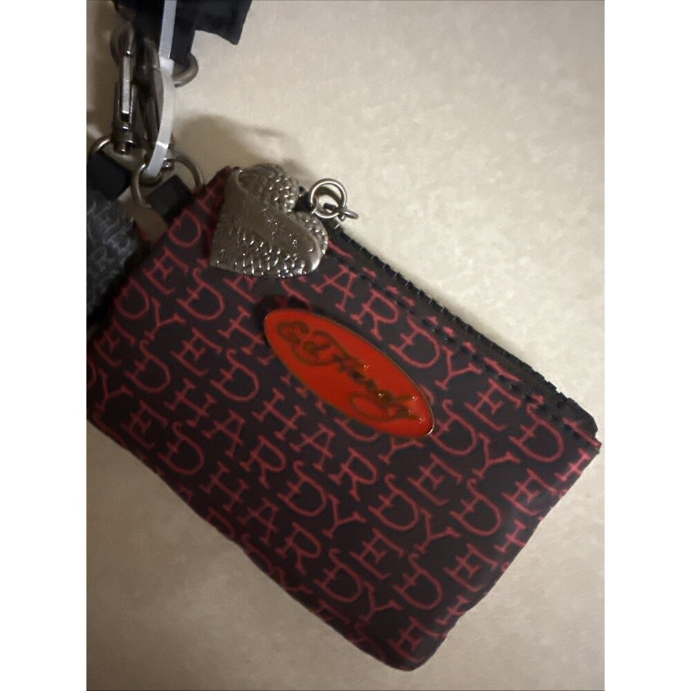 NWT Ed Hardy Double Pouch Wristlet - Skull & Hearts On Black With Logo - Picture 3 of 8